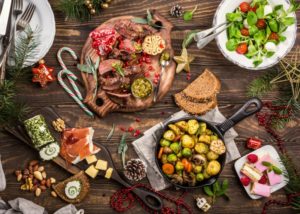 table of holiday foods 