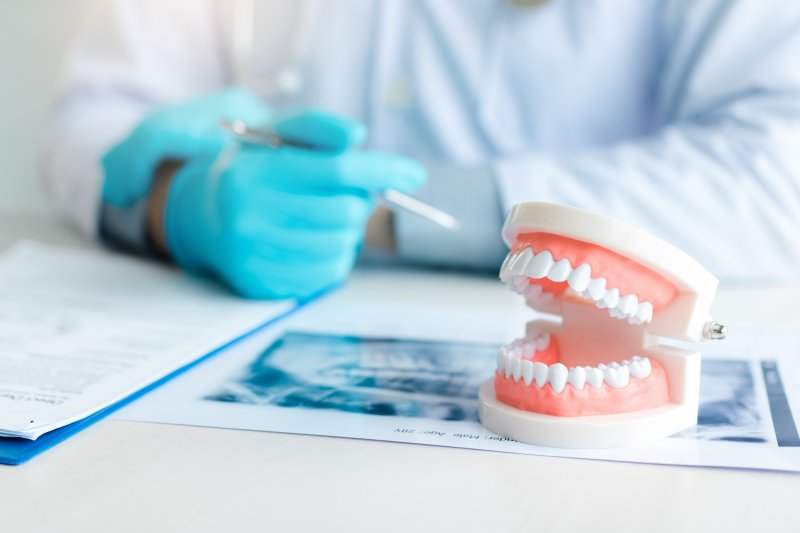 Close-up of dentures on dentist's desk